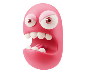 Mad Emoticon Character Face Expression. 3d Rendering.