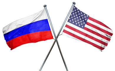 Russia flag with american flag, isolated on white background