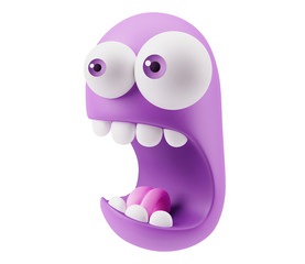 Shocked Emoticon Character Face Expression. 3d Rendering.
