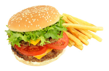 Double Cheeseburger With Salad And French Fries