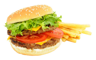 Double Cheeseburger With Salad And French Fries