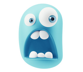Scream Emoticon Character Face Expression. 3d Rendering.