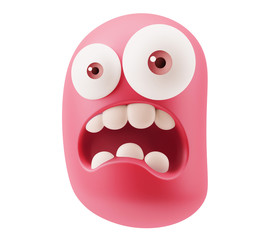 Surprised Emoticon Face. 3d Rendering.