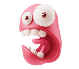 Scream Emoticon Character Face Expression. 3d Rendering.