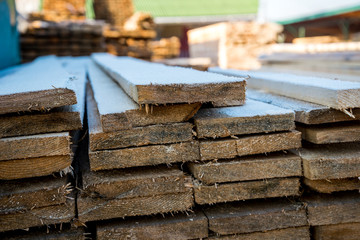 Planks in the package, in the street in winter