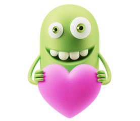 Romantic Emoticon Character Face Expression. 3d Rendering.