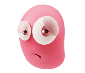 Shy Emoticon Character Face Expression. 3d Rendering.