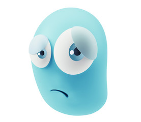 Shy Emoticon Character Face Expression. 3d Rendering.