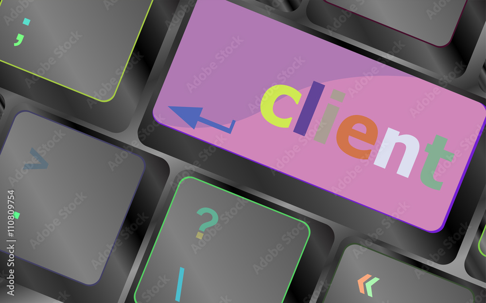 Poster customers service concept. button on modern computer keyboard with word clients on it vector keyboar