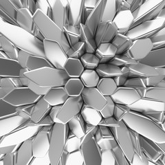 Chrome abstract hexagons backdrop. 3d rendering geometric polygons