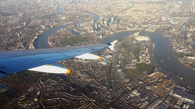London cityscape aerial from airplane