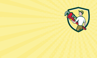 Business card Plumber Carry Monkey Wrench Walking Crest Cartoon