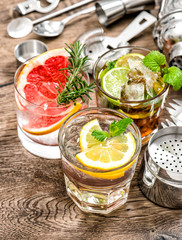 Cocktails with fruits ice Alcoholic and nonalcoholic drinks