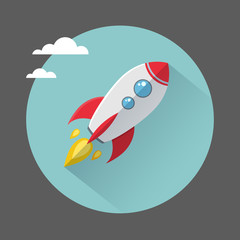 Flat illustration with spaceship.
