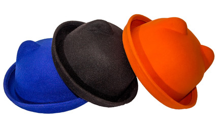 Hat bowler with ears black blue orange set