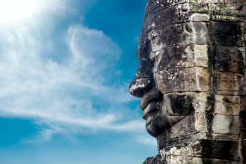 Statue in a temple in Cambodia against the sky