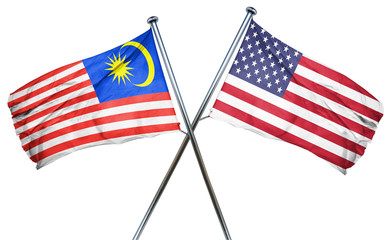 Malaysia flag with american flag, isolated on white background