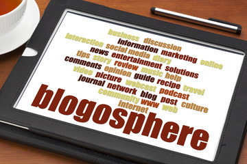 blogosphere word cloud on tablet