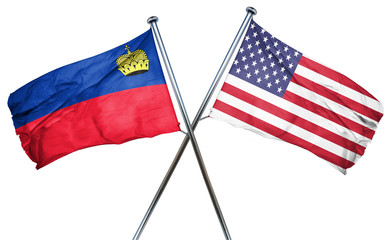 Liechtenstein flag with american flag, isolated on white backgro