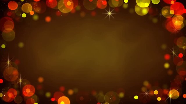 Frame of glowing blurry golden lights and blinking stars. Holiday abstract seamless loop animation background 4k (4096x2304)
