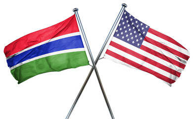 Gambia flag with american flag, isolated on white background