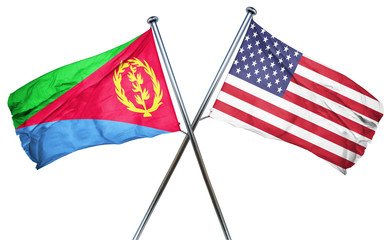 Eritrea flag with american flag, isolated on white background