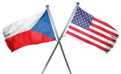 czechoslovakia flag with american flag, isolated on white backgr - obrazy, fototapety, plakaty