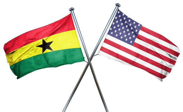 Ghana flag with american flag, isolated on white background