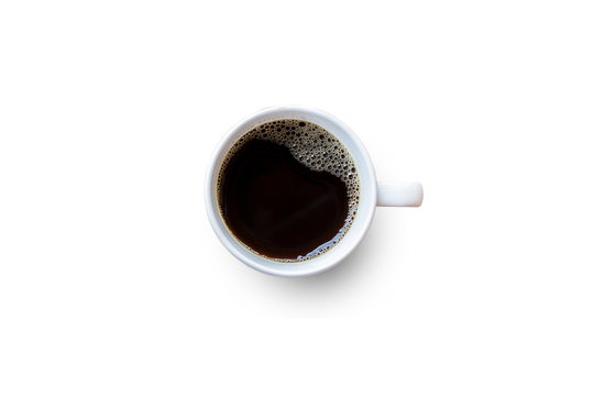 Black coffee cup on white background.