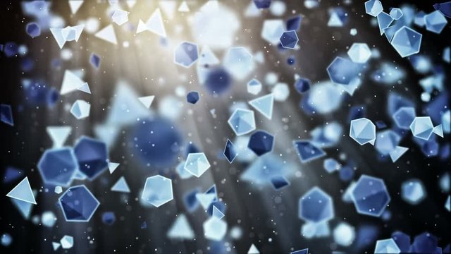 Falling geometric shapes. Seamless loop abstract sci-fi 3d render animation background 4k (4096x2304)
