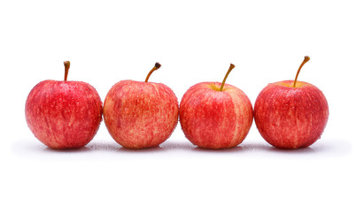 Gala apples with water spot on white background
