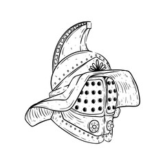 Gladiator Helmet With Sketch or Hand Drawn Style in Black and White