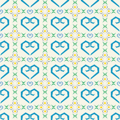 Seamless heart vector pattern with grid on white background