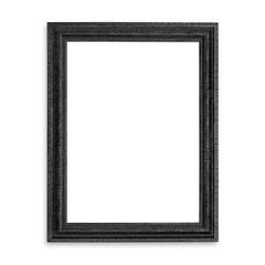 Old black blank picture frame isolated on white background.