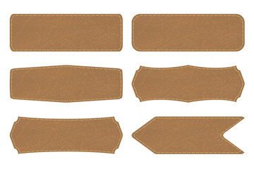 Set shapes of leather sign labels or leather  tag