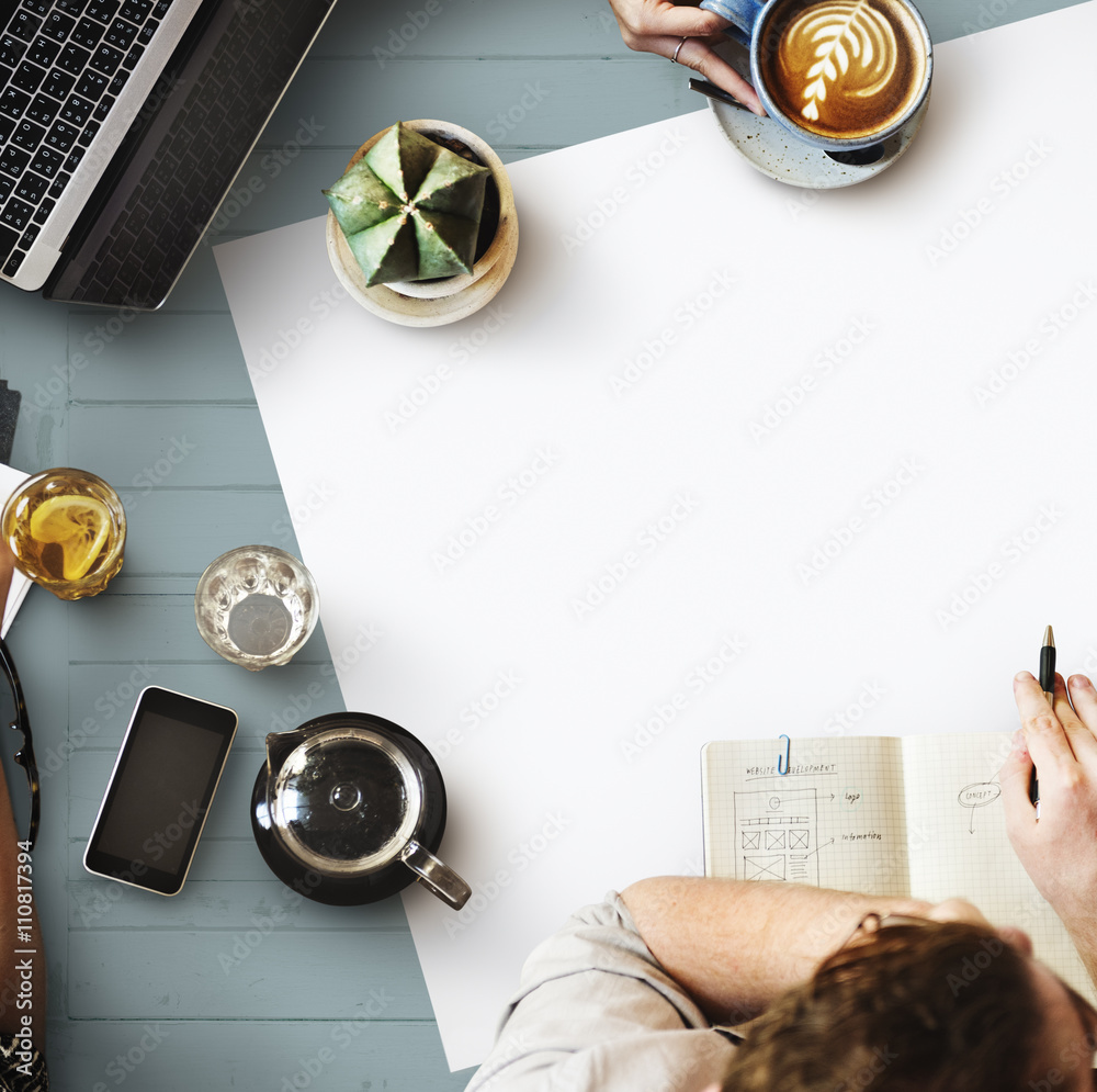 Wall mural web design team working planning website concept