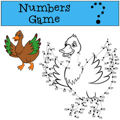 Numbers game with contour. Little cute duck.