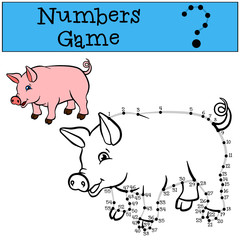 Numbers game with contour. Little cute pig smiles.