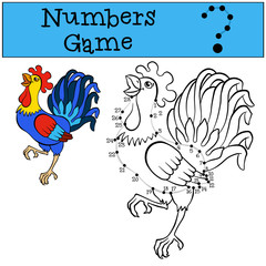 Numbers game with contour. Cute beautiful rooster.