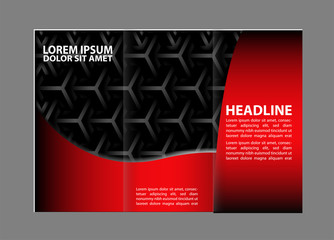 Vector red and black tri-fold brochure design template with abstract geometric background EPS10 Tri-Fold Mock up & back Brochure Design
