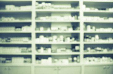 blur shelves of drugs in the pharmacy shop