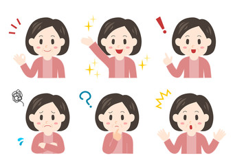 中年女性の表情イラストセット