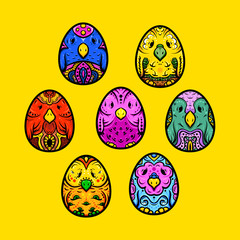 Easter egg, egg-bird ethno ornament, hand-drawn egg, hand-drawn