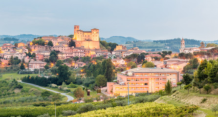 Obraz premium Nocny widok na zamek i dachy