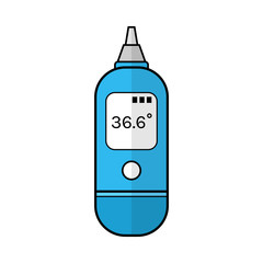 Ear thermometer for human body. Flat color icon. Medical device