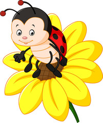 Naklejka premium Cartoon ladybug on the sun flower
