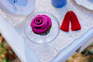 Wedding decorations. Cake in the form of a flower