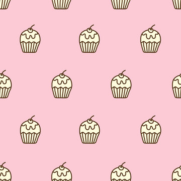 Seamless pattern of cute cupcake