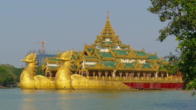 Floating Barge Karaweik in Yangon, Myanmar (Burma), zoom in
