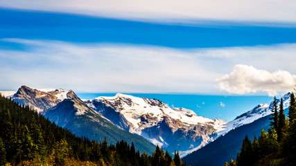 Mountain peaks in the Rocky Mountains at Rogers Pass in British Columbia